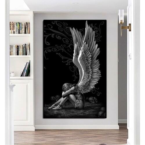 Angels and Demons Canvas Painting Gray Character Posters and Prints Cuadros Wall Art Picture for Living Room Home Decor Unframed