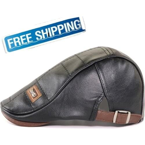 Top PU Leather Newsboy Cap Mens Plain Duckbill Visor Hat Autumn Winter Warm Flat Caps Retro Vintage Man Boinas Gatsby Hats