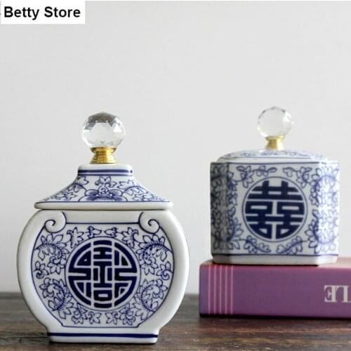 Modern Blue Flower Embossed Ceramic Storage Jar with Lid Crystal Ball Coffee Bean Tea Can Household Storage Container Home Decor