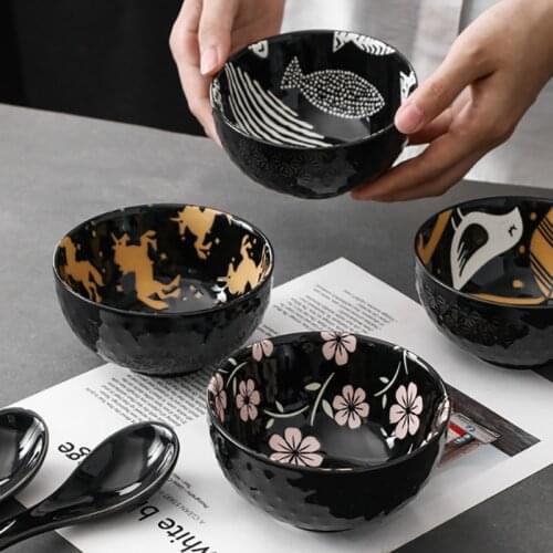 4.5 Inch Classical Rice Bowl Japanese Style Home Snacks Sweets Small Soup Bowl Restaurant Kitchen Tableware Underglaze Ceramic