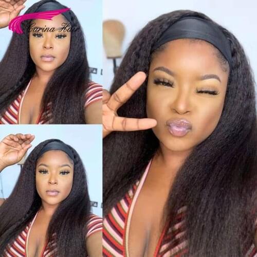 Kinky Straight Headband Glueless 150Density Natural Wigs For Women Human Hair Wigs Brazilian Half Wigs for Women With Headband