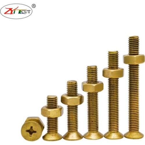 M2 M3 M4 M5 M6 M8 Brass cross slotted countersunk head screw set,Cross countersunk flat head extended quincunx bolt with nut set