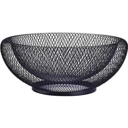 Metal Mesh Creative Countertop Fruit Snacks Basket Bowl Stand for Kitchen, Large Black Decorative Table Centerpiece Holder for B