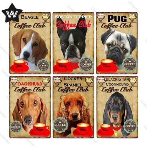 Dog Metal Sign Tin Plaque Vintage Style Wall Sticker Coffee Tin Plate Metal Poster Retro Style Metal Sign for Man Cave Bar Decor