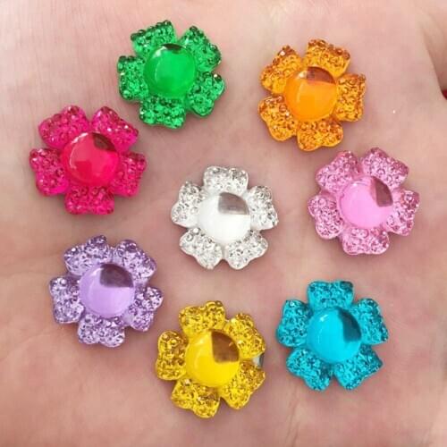 Mix Resin Kawaii Shiny 16mm Flower Flatback Flower Cabochon Rhinestone 40pcs DIY Scrapbook Decor Home Figurines Craft
