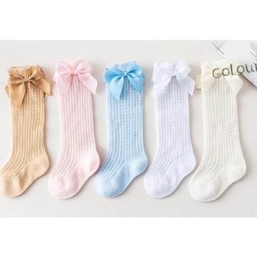 Soft Breathable Girls Mesh Socks Summer Cute Ribbon Bowknot Cotton Knee High Long Socks for Girls Clothes Children Leg Warmers