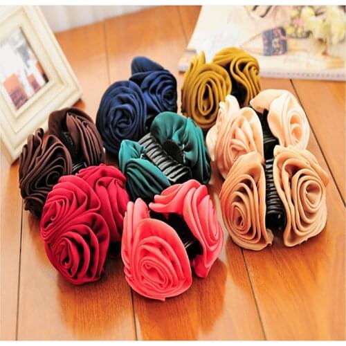 Newest Korean Sweet Ribbon Rose Flower Bow Jaw Clip Barrette Hair Claws For Women Headwear Ponytail Holder Girl Hair Accessories