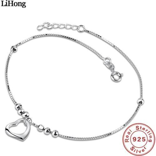 New 925 Silver Anklet Woman Heart Pendant 100% 925 Sterling Silver Anklet Summer Style