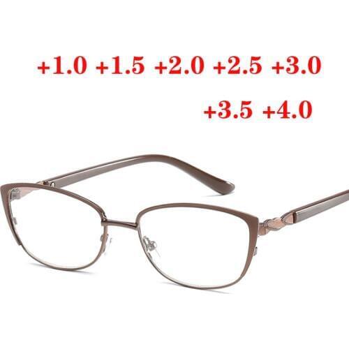 Metal Frame Cats Eye Reading Glasses Eyewear Intensity +1.0 +1.5 +2.0 +2.5 To +4.0 Eyeglasses Female Male Hyperopia Spectacles