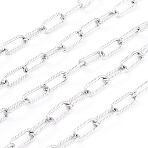 About 10m/Roll 304 Stainless Steel Paperclip Chains Unwelded Drawn Elongated Cable Chains for jewelry making DIY Accessories