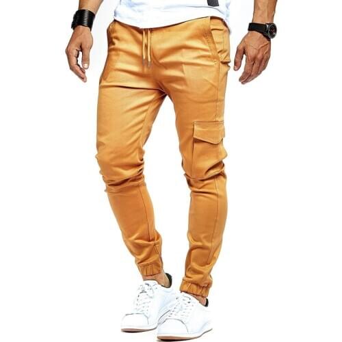 Autumn Streetwear Long Pants Mens Tether Pants Casual Sport Beam Pants Pockets Smooth Woven Casual Pants