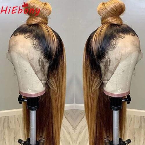 HiEbony 1b/27 Ombre Remy Human Hair Pre plucked Lace Front Wigs 150% density T type 13x6 Glueless Lace Front Wigs