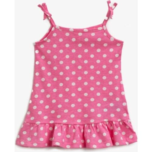 Female Child Pink Cotton Polka Dot Halter Dress