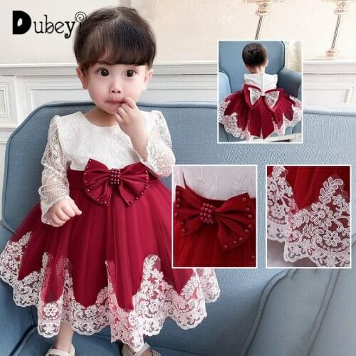 Toddler Dresses Lace Long Sleeve Baptism Dress for Baby Girl Christening Princess Birthday and Wedding Party Dress