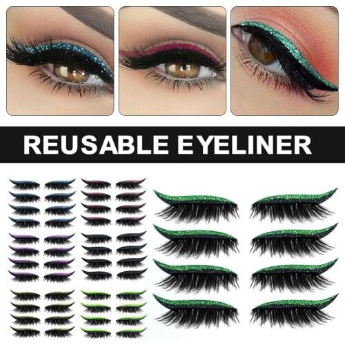 Eyeliner and Eyelash Stickers Reusable Waterproof Self-Adhesive Eyeliner Stickers Glitter Shiny Eyeliner Stickers 7 Colors