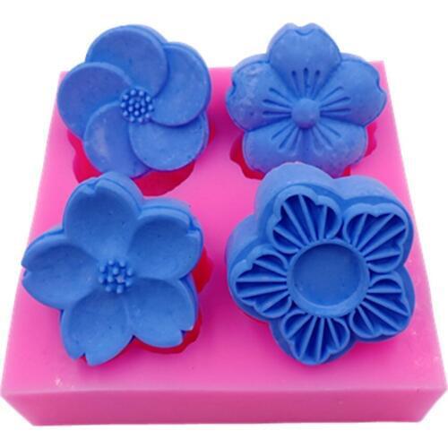 4 Cavities Flower Design Silicone Soap Mold Fragrance Wax Mold Chocolate Cake Mold Aromatherapy Gypsum Mold