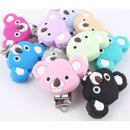 Bite Bites Silicone Baby Purple Pacifier Clips Animal Koala Head Shaped Soother Holder For Infant Pacifier Nipples Baby Teether