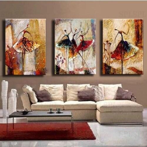 Modern Abstract Oil Painting 3 Pieces On Canvas Wall Art For Living Room Decoration Ballet Dancer Decor Gift