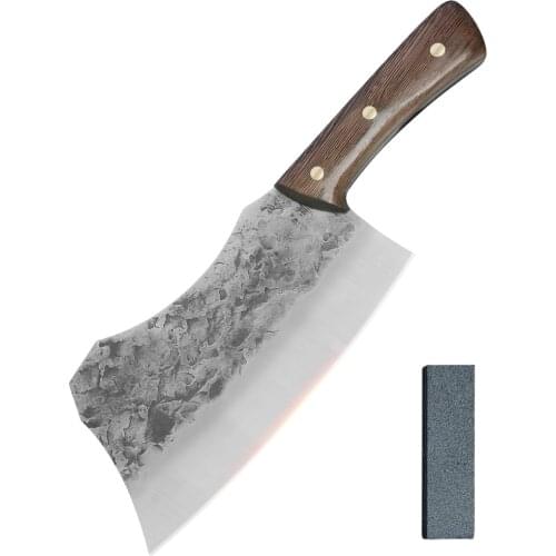 XYJ Stainless Steel Chopper Knife 7 Inch Forging Serbian Chef Knives Full Tang Meat Cleaver Kitchen Knife With Mini Whetstone