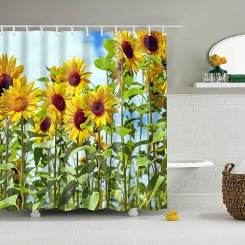 Sunflower bathroom curtain high quality plant environmental shower curtain waterproof shower curtain with plastic hook TZ170934