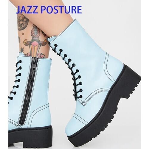 Black Thick Bottom Boots Women Fashion British Style Platform Boots Lace Up Keep Warm Ladies boots green z686