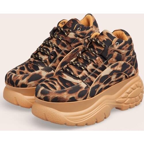 2020 Women Leopard Platform Sneakers Spring & Autumn Fashion Ladies Chunky Casual Shoes Girls Lycra Thick Soled Sports Shoes