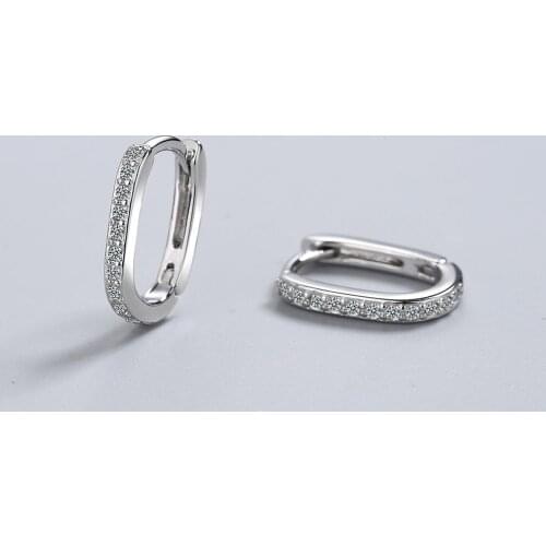 Simple Glitter Geometric Oval Cubic Zirconia 925 Sterling Silver Hoop Earrings For Women Fashion Bling Jewelry Gift