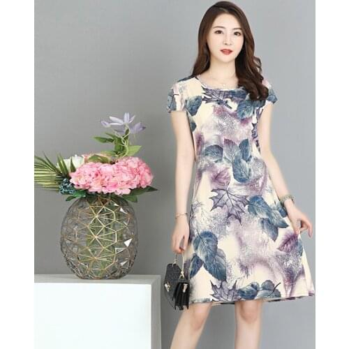 21 Colors Plus Size 4XL Women Summer Dress Short Sleeve O-neck Printing Female Casual Dresses Middle Aged Women Vestidos