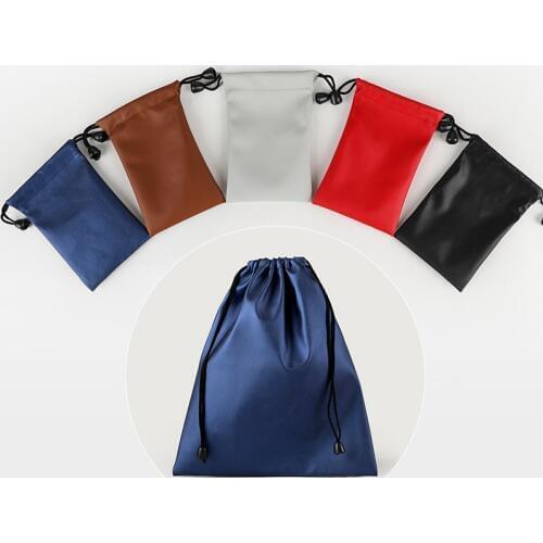 High Quality 10pcs/lot 8.5x13cm Black/Red/Blue/Coffee/Grey PU Leather Drawstring Bags Waterproof Storage String Bag Gifts Pouch