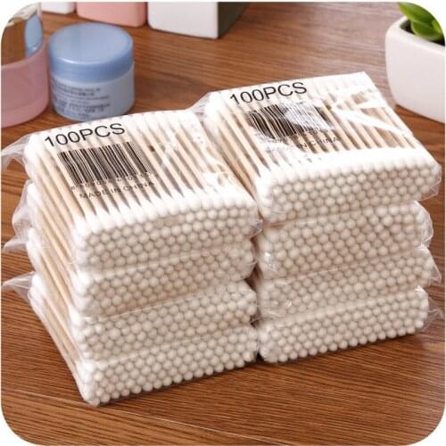 100PCS Cotton Swab Wooden Stick Cotton Swab Cleaning Tools