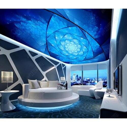 1810 3D Deep Blue Lotus Flowers Printing stretch ceiling film for workshop ceiling decoration