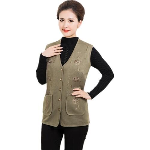 2020Middle-aged and elderly Womens Cardigan Vest Thin Spring Autumn Sleeveless Knitted Coat Elderly Female Sweater Vest A13