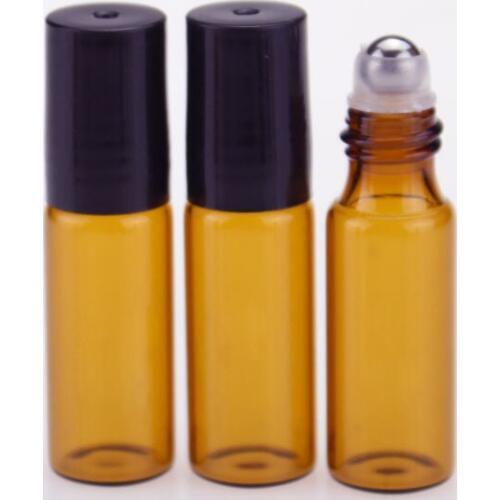50pcs/lot 5ml Empty Roll On Bottle Essential Oil Perfume Glass Bottles Mini Sample Vials Cosmetic Packing With Steel Roller Ball
