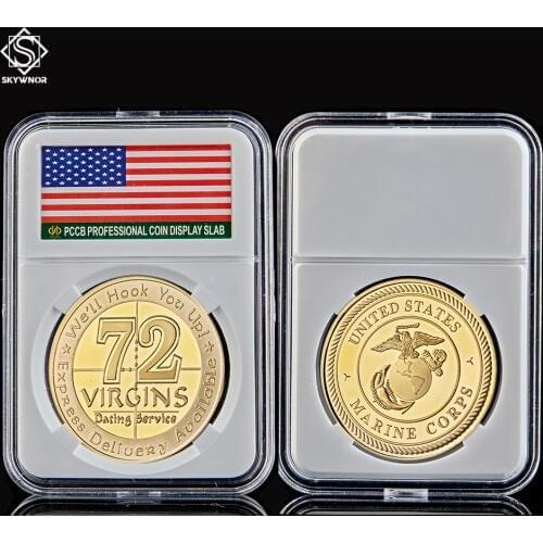 US 72 Virgins Dating Service We"ll Hook USA Army Marine Corps Gold Challenge Commemorative Value Coin W/ Capsule Display