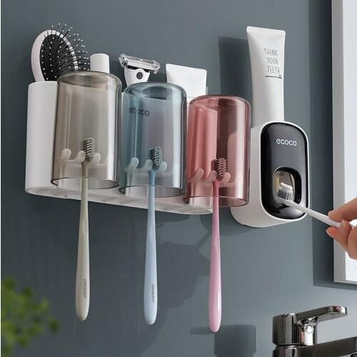 Automatic Toothpaste Dispenser Wall Mount Dust-proof Toothbrush Holder Wall Mount Storage Rack Bathroom Accessories Set Squeezer