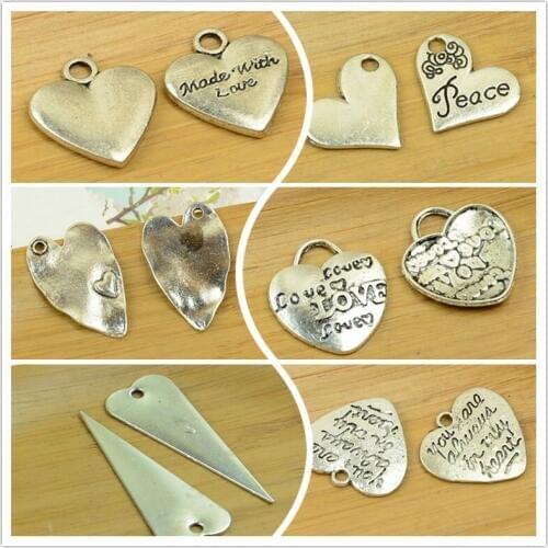 Heart shape letter tag pendant embossed alloy DIY charm jewerly accessories findings antique silver choker bracelet necklace