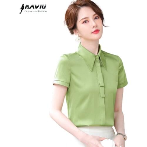 Shirt Women Summer Short Sleeve 2021 New Fashion Temperament High End Formal Business Satin Blouses Office Ladies Work Tops