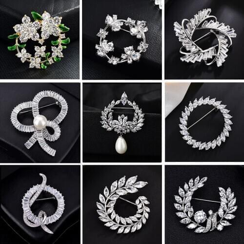 Luxury AAA Zircon Flower Pins and Brooches Jewelry Rhinestone Cubic Zirconias Brooch for Women Gift Party Banquet Accessories
