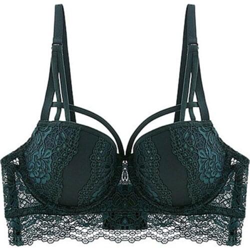 New Top Sexy Bra Green Brassiere 32 34 36 38 Size Underwear Cotton Thick Women Bras Lace Lingerie Embroidery Push-Up Bra Black