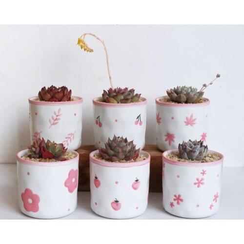 Home Garden Decoration Ins Pink Cute Hand Painted Printing Succulent Flower Pot Desktop Fashion Ceramic Container Green Plant