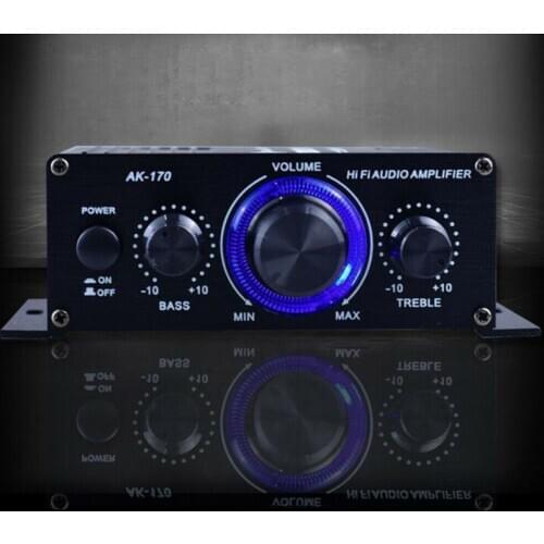 400W DC12V Dual Channel Mini HIFI AUX Power Amplifier for AK 170 with blue LED light Car Home Club Party Music