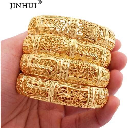 Ethiopian Luxury 24K Gold Plated Bangles for Women wife wedding Gifts African Dubai love Party Bracelet Jewelry Wholesale