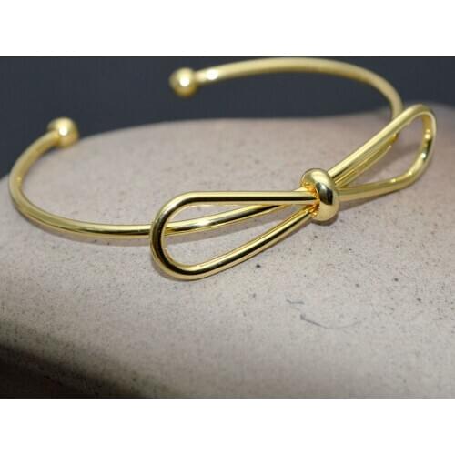 Classical Bowknot Shape Gold Plating Open Metal Bangles For Women Jewelry 58mm Diameter Women Bracelets 20pcs/lot