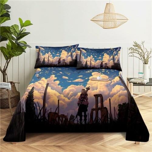 White Clouds 0.9/1.2/1.5/1.8/2.0m Digital Printing Polyester Bed Flat Sheet With Pillowcase Print Bedding Set
