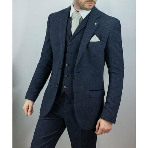 3Pieces Suit Custom Mens Suit Jacket Winter Woollen Smart Casual Solid V-Neck Single Breasted Slim-Fit Cocktail Party Wedding