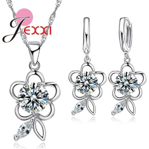 Beautiful Hollow Flower Design Pendat For Necklace/Earrings 925 Sterling Silver Fashion Jewelry With Shiny CZ Crystal