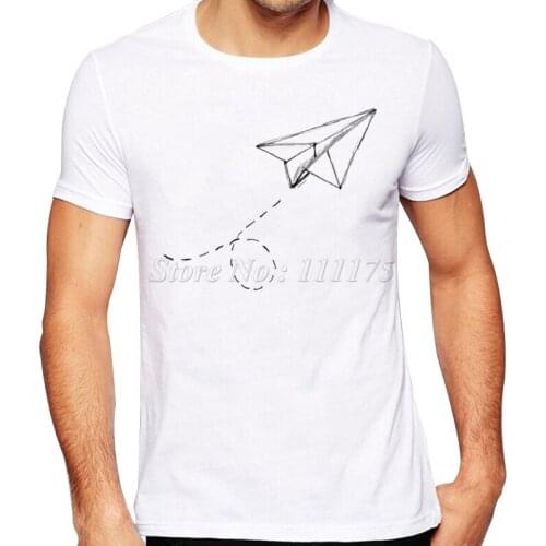 Summer Fashion Paper Airplane Printed T Shirt Mens Cool Design High Quality Tops Custom Hipster Tees