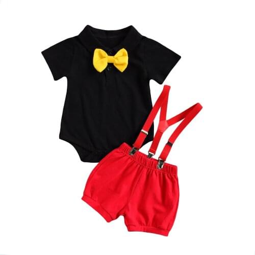 Cute 2PCS Set Newborn Baby Boy Clothes Lovely bowtie kids Cotton Bodysuit Tops Short Pants Outfits Clothes Set 0-24M