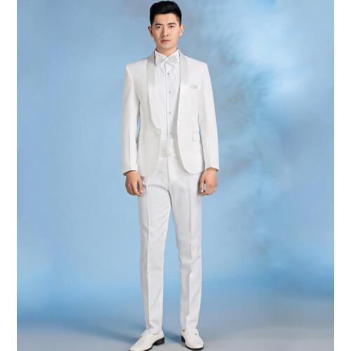 Blazer men groom suit set with pants mens wedding suits costume singer star style dance stage clothing formal dress white