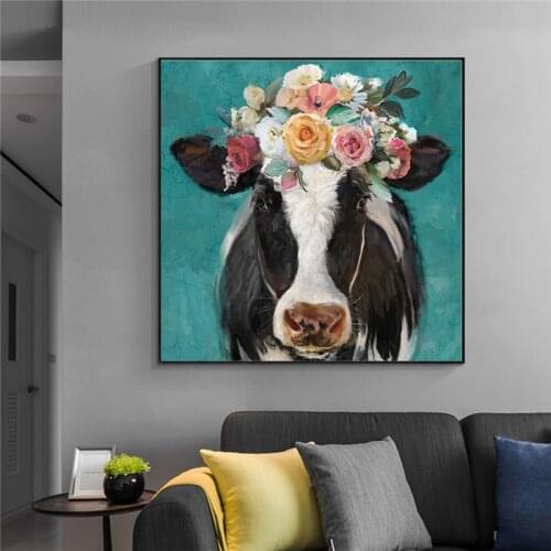 Wall Art Canvas Painting Cute Animal Cow Posters Prints Modern Nursery Children Living Room Home Decoration